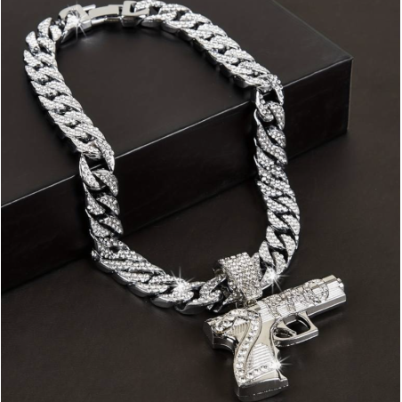 Silver Pistol Pendant Necklace
